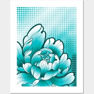 turquoise peony flower Posters and Art